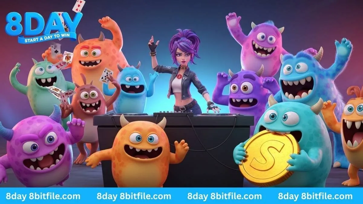 Bữa tiệc quái vật trong game Nổ Hũ CG 8DAY với nhân vật nữ, tiền vàng và lá bài